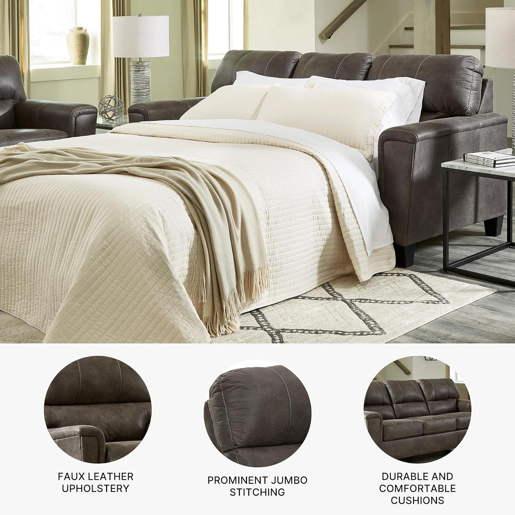Signature Design by Ashley Navi Faux Leather Modern Queen Sofa Sleeper, Gray