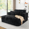 JEEOHEY 56' Oversized Chaise Lounge Chair Indoor,Plush Faux Fur Sleeper Sofa Couch Bed with Pillows&Wide Armrests,Fluffy Comfy Cloud Couch,Compression Foam Couch for Living Room,Bedroom(Black)