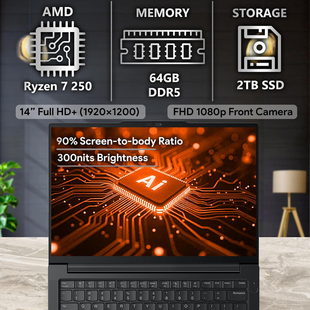 Lenovo ThinkPad E14 Gen 7 Business Laptop, 14' FHD+ Display, AMD Ryzen 7 250 (Beat i7-1255U), 64GB RAM, 2TB SSD, Backlit Keyboard, HDMI, RJ45, Wi-Fi 6E, Windows 11 Pro, Black