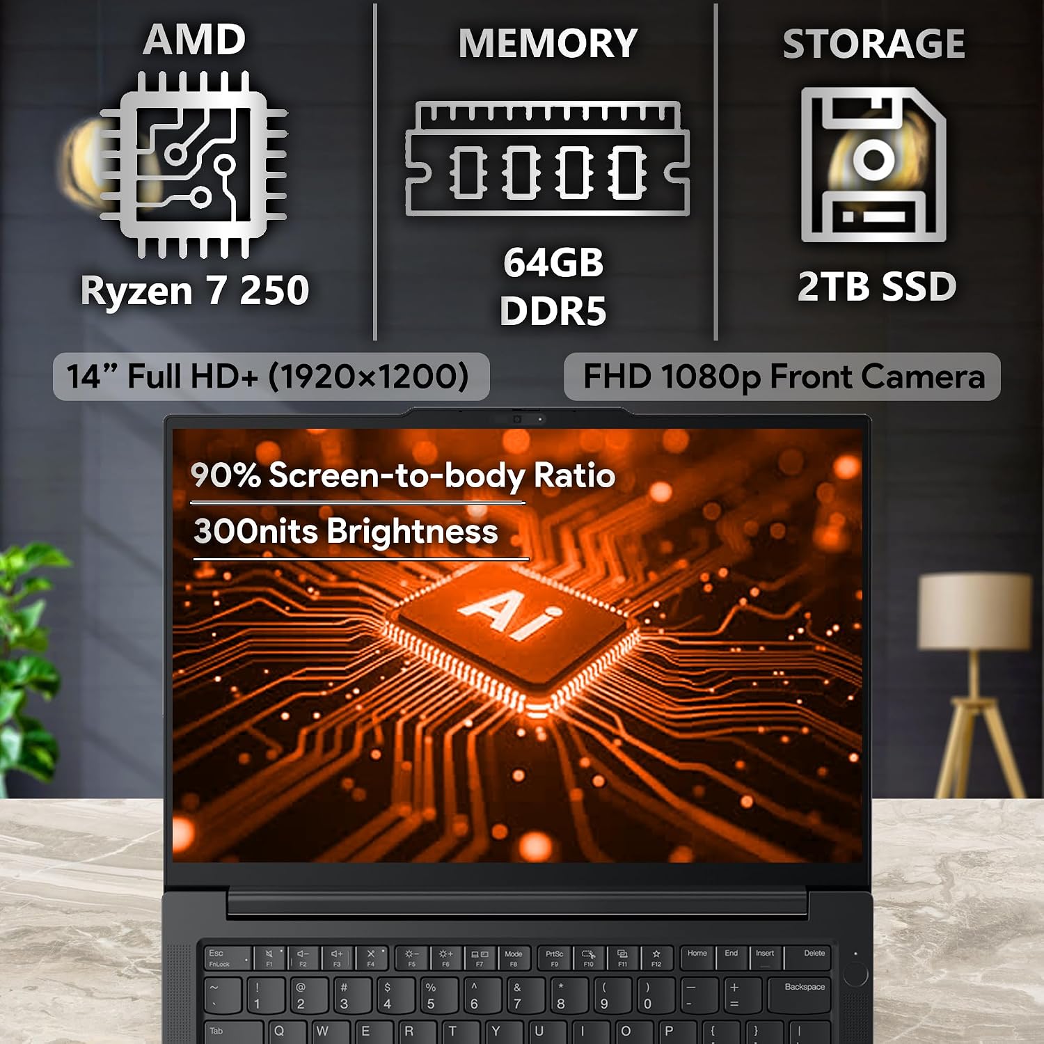 Lenovo ThinkPad E14 Gen 7 Business Laptop, 14' FHD+ Display, AMD Ryzen 7 250 (Beat i7-1255U), 64GB RAM, 2TB SSD, Backlit Keyboard, HDMI, RJ45, Wi-Fi 6E, Windows 11 Pro, Black