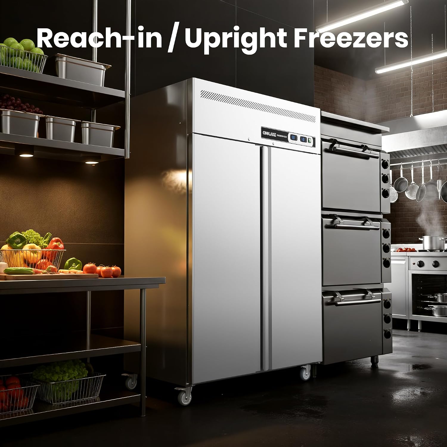 Coolake Commercial Upright Freezer Refrigerator Combo, 48' W Dual Temp Zones, 36 Cu.ft Stainless Steel, 2 Door Reach in Freezer for Restaurant Bar Shop Kitchen Garage School Church