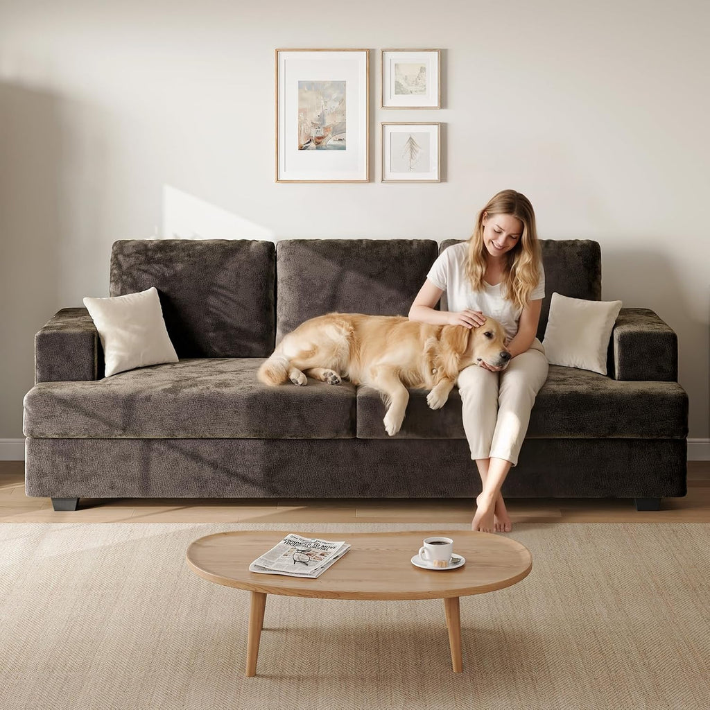 89' Brown Couches for Living Room, 3 Seater Couch with Deep Seat, Oversized Loveseat Sofa for Apartment and Small Spaces