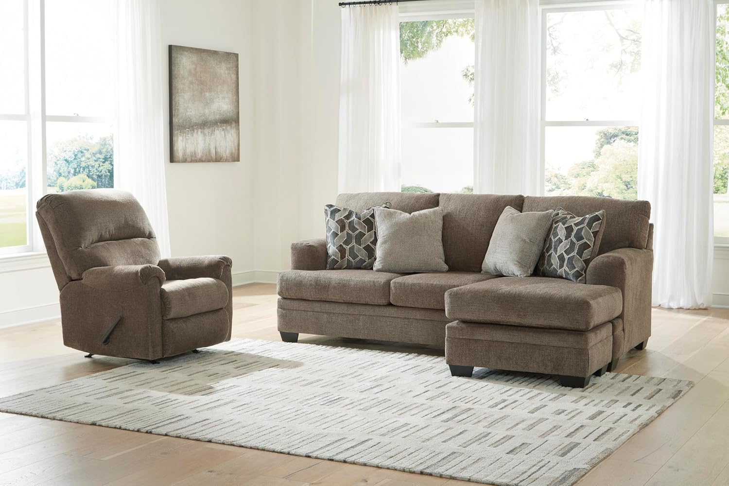 Signature Design by Ashley Stonemeade Casual Right-Arm Facing Sofa Chaise with 4 Toss Pillows, Dark Brown