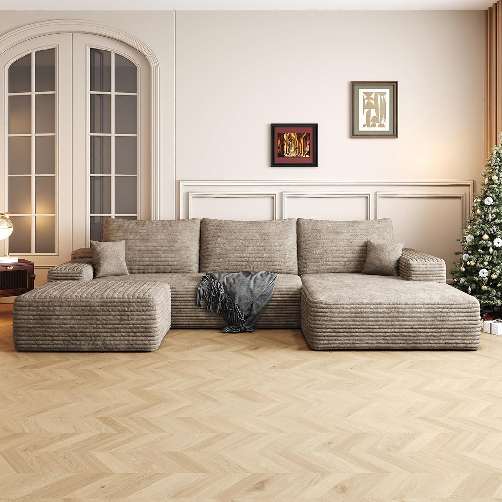 AUGOP 108' Sectional Couches for Living Room Modern Modular Sofa with L-Shape Couchs Upholstered Boneless Couch Deep Seat Sectional Couch with Chaise (Camel, Right Facing Chaise+2Seaters+1Ottoman)