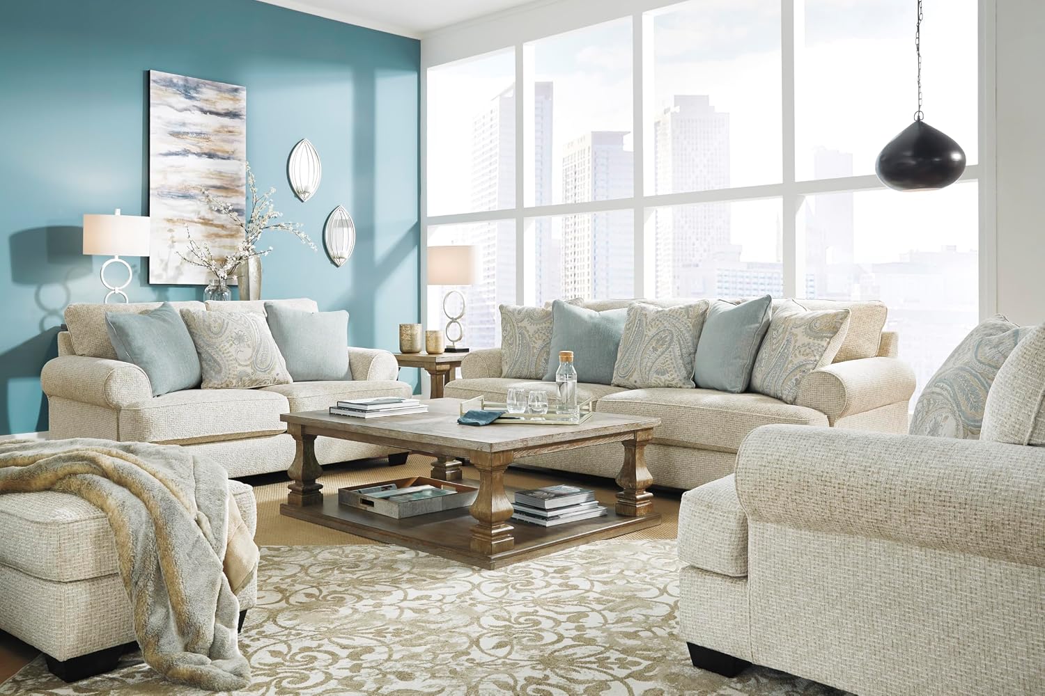Signature Design by Ashley Monaghan Classic Upholstered Oversized Chair with Toss Pillow, Light Brown