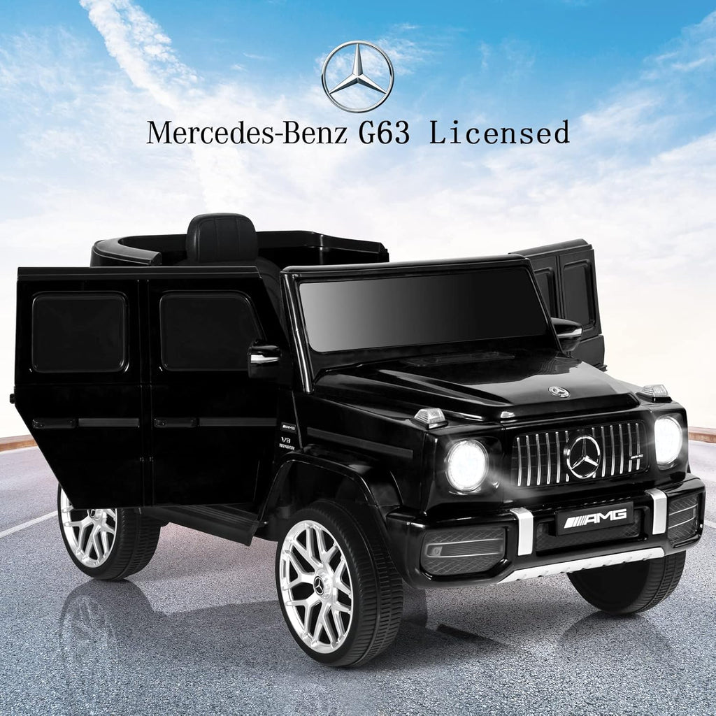INFANS Licensed Mercedes Benz G63 Kids Ride On Car, 12V Electric Vehicle with Remote Control, Double Open Doors, Music, Bluetooth, Wheels Suspension, Battery Powered for Children Boy Girl (Black)