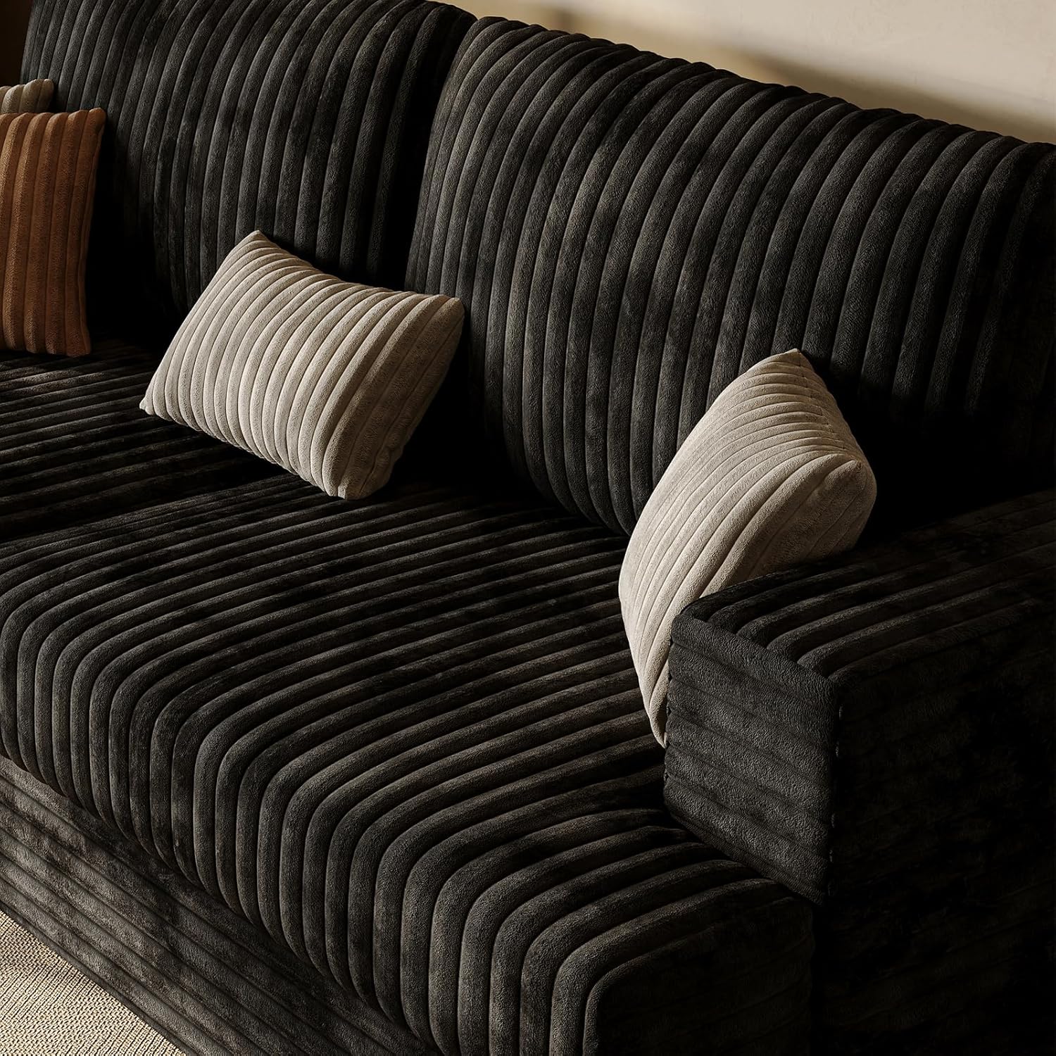 89' Black Couches for Living Room, 3 Seater Couch with Deep Seat, Oversized Loveseat Sofa for Apartment and Small Spaces