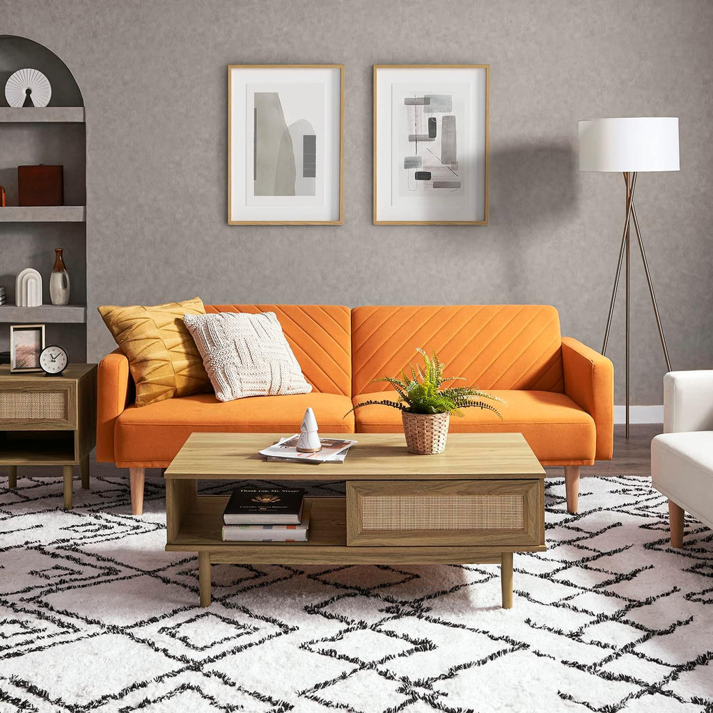 mopio 76.4' Futon Sofa Bed, Couch, Loveseat, Sleeper Sofa, Mid Century Modern Futon Couch, Sofa Cama, Couches for Living Room (Apricot Velvet)