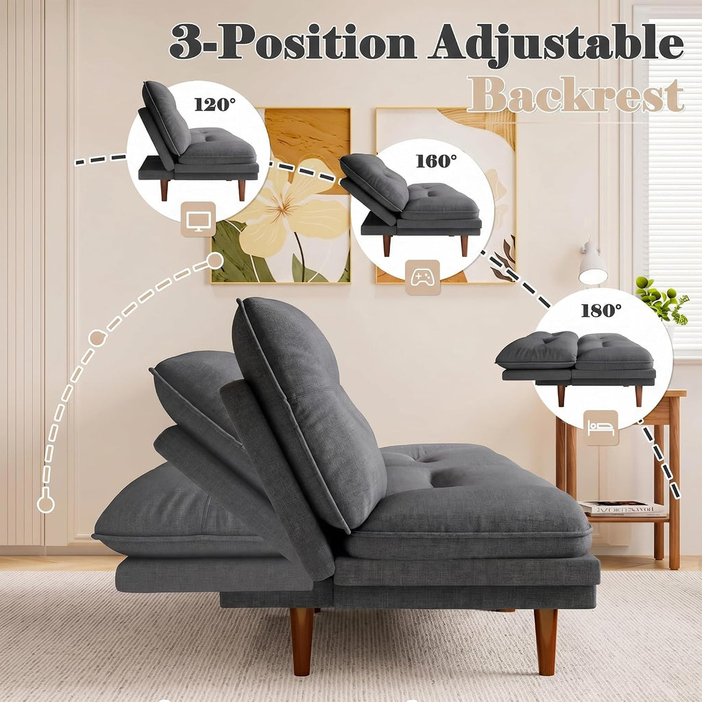 Homall Futon Sofa Bed, Modern Loveseat Futon Couch with Adjustable Backrest and Armrests, Sleeper Sofa Bed with Wood Frame for Living Room, Office, Apartment (Fabric, Dark Grey)