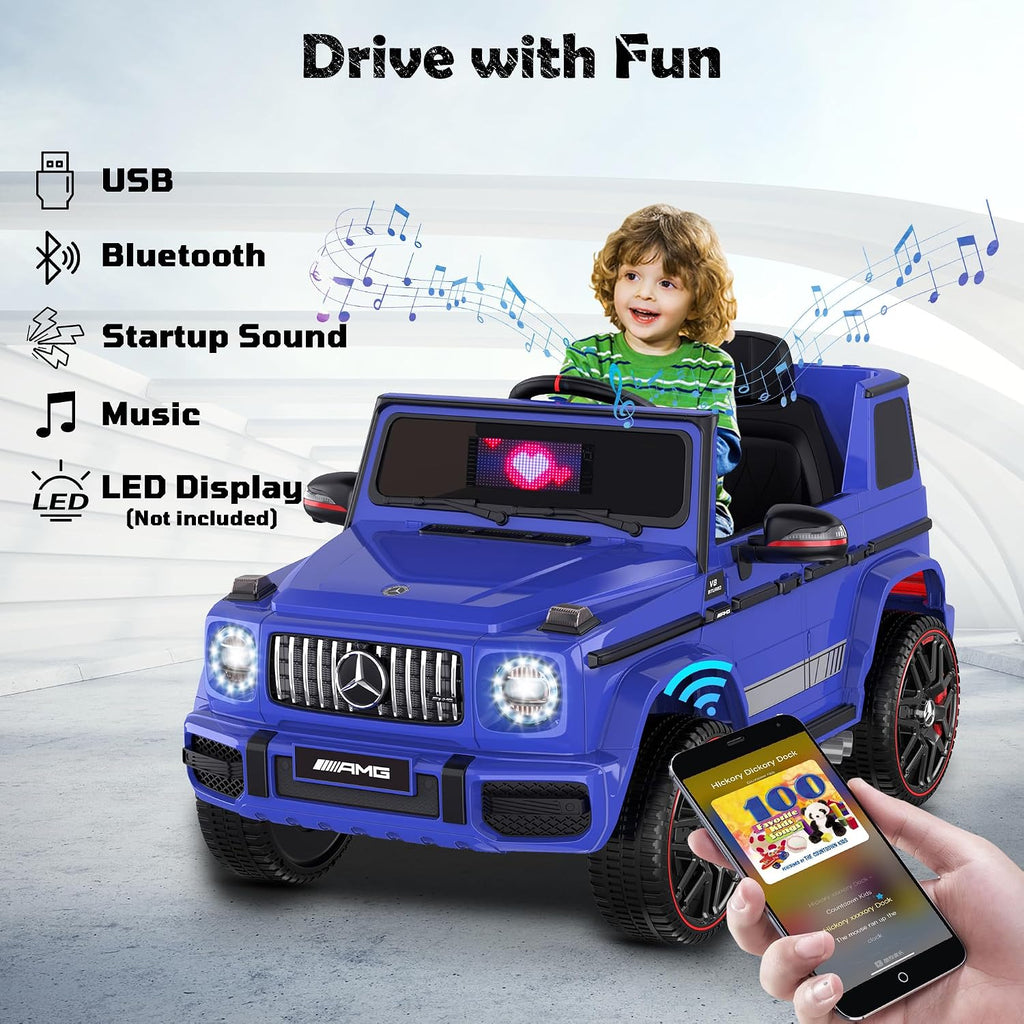 ANPABO Licensed Mercedes-Benz G63 Car for Kids, 12V Ride on Car w/Parent Remote Control, LED Headlights, Music Player/Bluetooth & Horn, Soft Start, Low Battery Prompt, Kids Electric Car, Blue