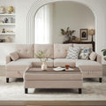 Convertible Sectional Sofa with Storage Ottoman Bench, 101' U Shaped Couch 4-Seat Sofa Set for Living Room/Apartment, Sectional Couch with Movable Ottoman, Beige