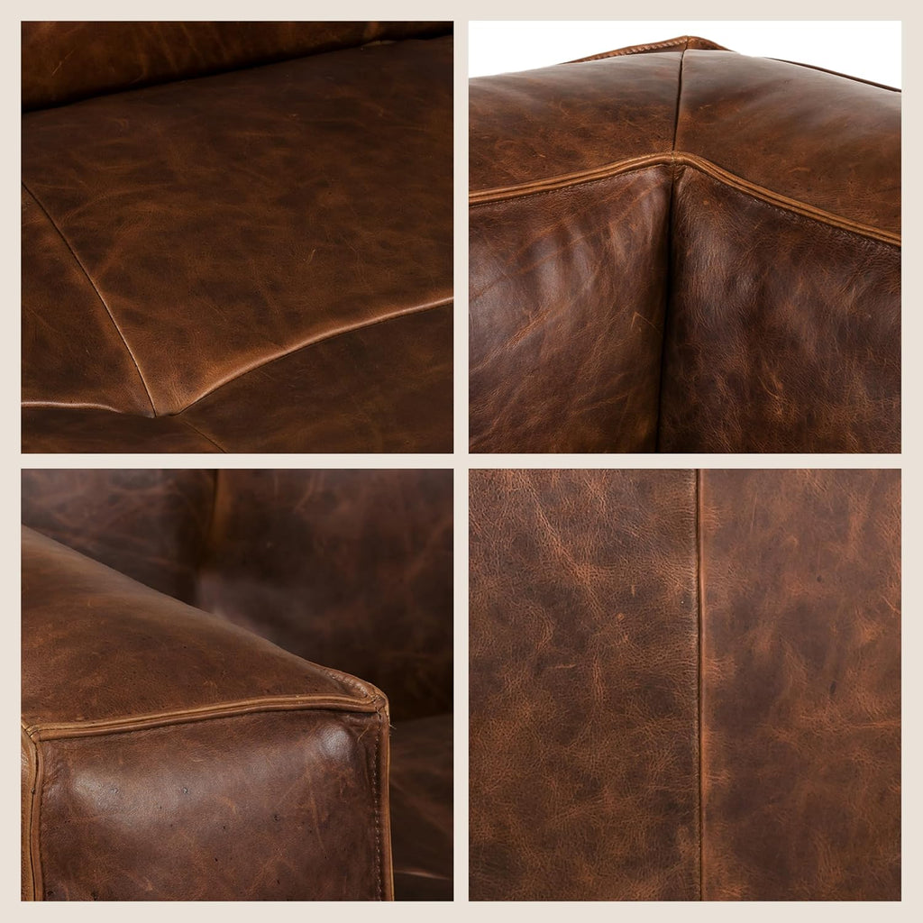 POLY & BARK Capa 96.5' Sofa – Chocolate Brown Full-Grain Pure-Aniline Italian Leather, Boxy Modern Design, Feather-Fiber Cushions, Solid Wood Frame