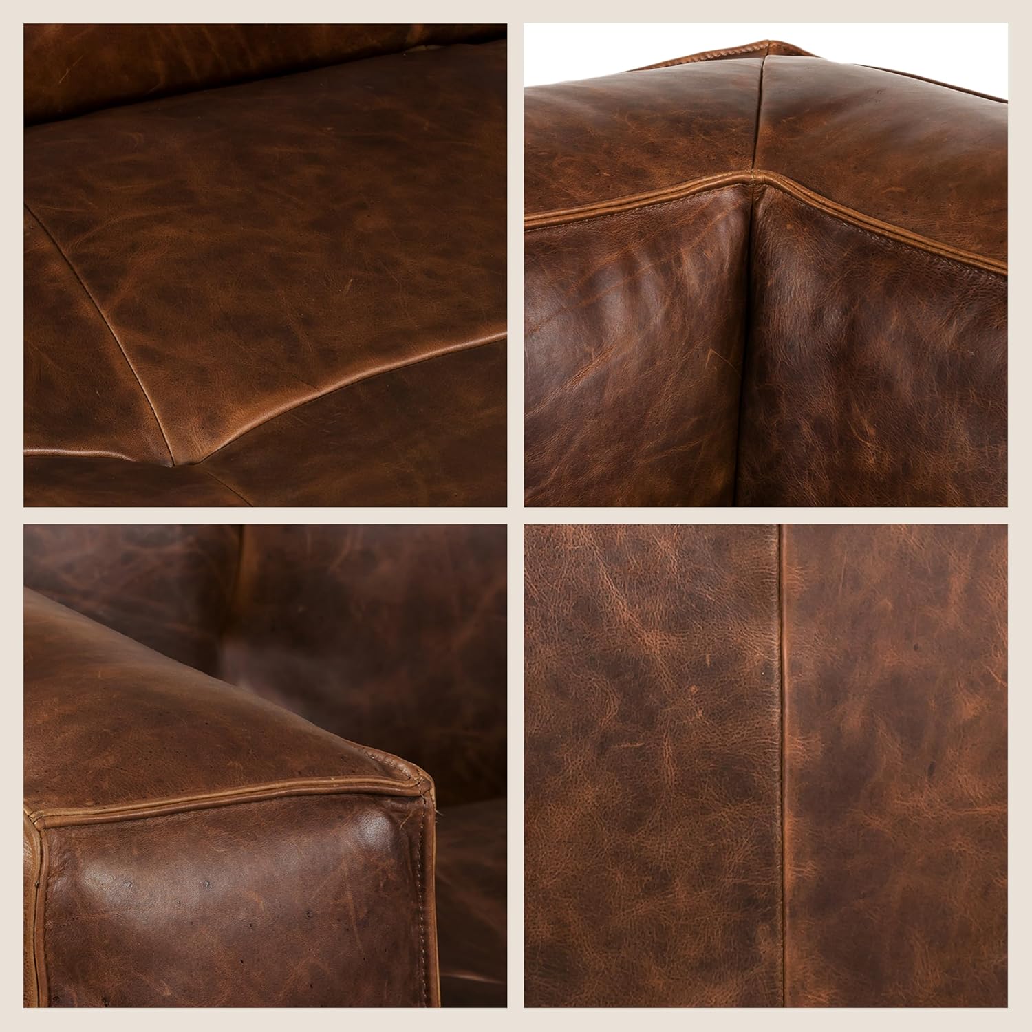 POLY & BARK Capa 96.5' Sofa – Chocolate Brown Full-Grain Pure-Aniline Italian Leather, Boxy Modern Design, Feather-Fiber Cushions, Solid Wood Frame