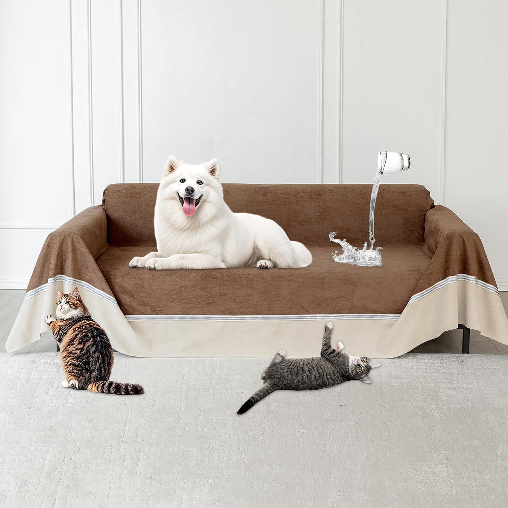 Loiion Cat Scratch Furniture Protector - Anti-Slip, Waterproof Sofa Cover to Keep Cats Off, Pet-Friendly Couch Protectors for 3 Cushion Couch, Anti-Scratch Couch Cover for Pets and Kids 134'X91'Brown
