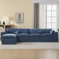 146''Cloud Boneless Sectional Couch, Modular Sectional Sofa Deep Seat with Ottoman, Oversized Upholstered Convertible Comfy 5 Seater Chenille Sofa L Shape Couches for Living Room, Blue
