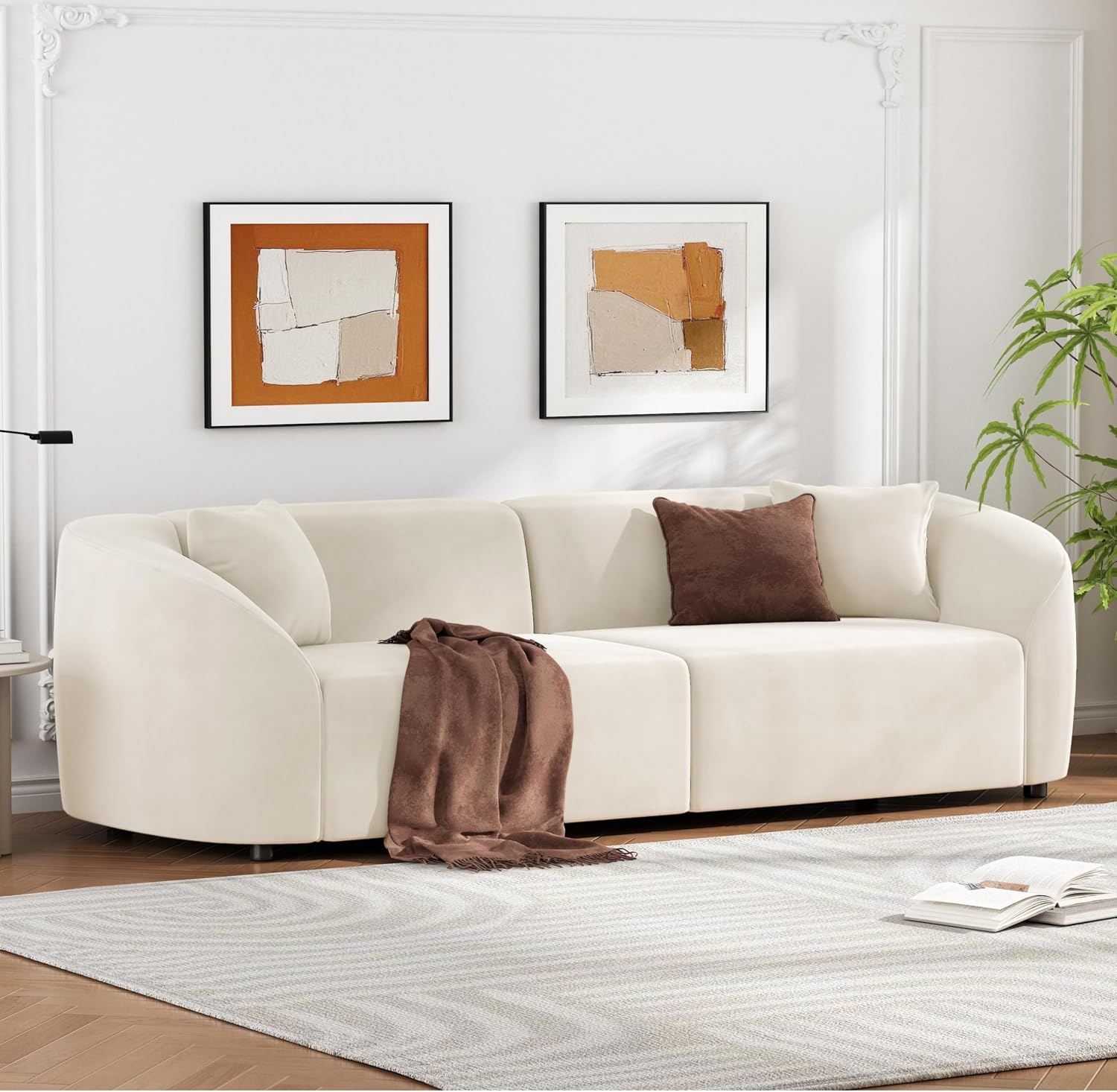 Merax 87' Large Couch, Comfy Upholstered Loveseat with Extra Deep Seats, Velvet Sofa for Living Room Apartment Office, Beige
