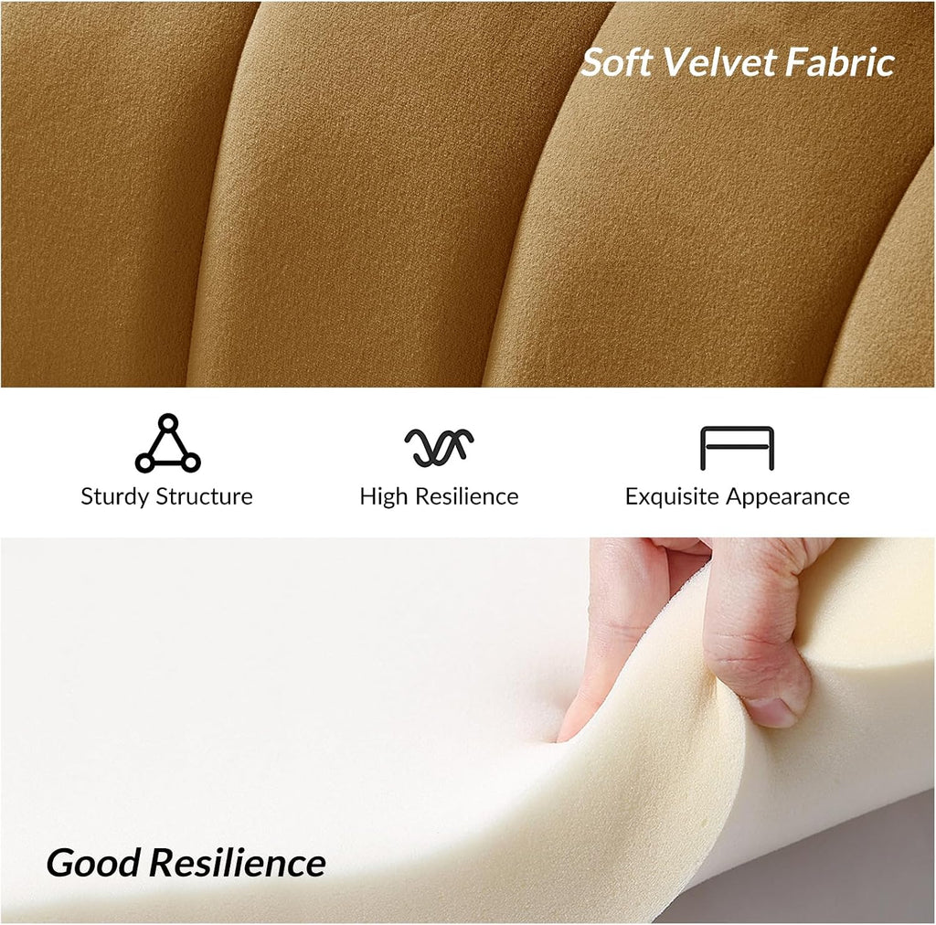 HULALA HOME Modern Velvet Loveseat Sofa with Flower Shaped Back, Comfy Upholstered 2-Seater Sofa with Gold Metal Legs, Small Love Seat Accent Couch for Living Bedroom Leisure Areas, Golden