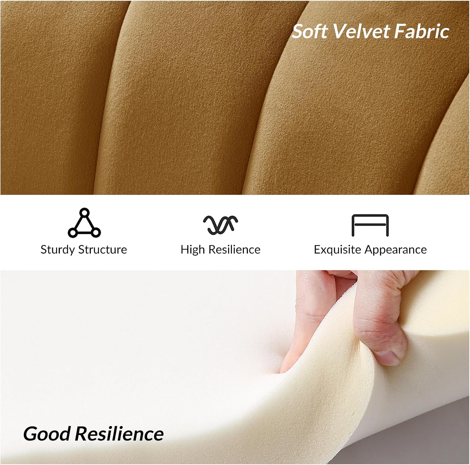 HULALA HOME Modern Velvet Loveseat Sofa with Flower Shaped Back, Comfy Upholstered 2-Seater Sofa with Gold Metal Legs, Small Love Seat Accent Couch for Living Bedroom Leisure Areas, Golden
