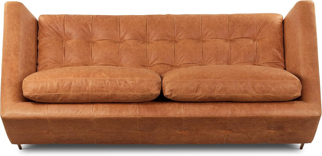 Poly & BARK Calle 90' Sofa, Full-Grain Pure-Aniline Italian Leather, Cognac Tan, Brass Legs