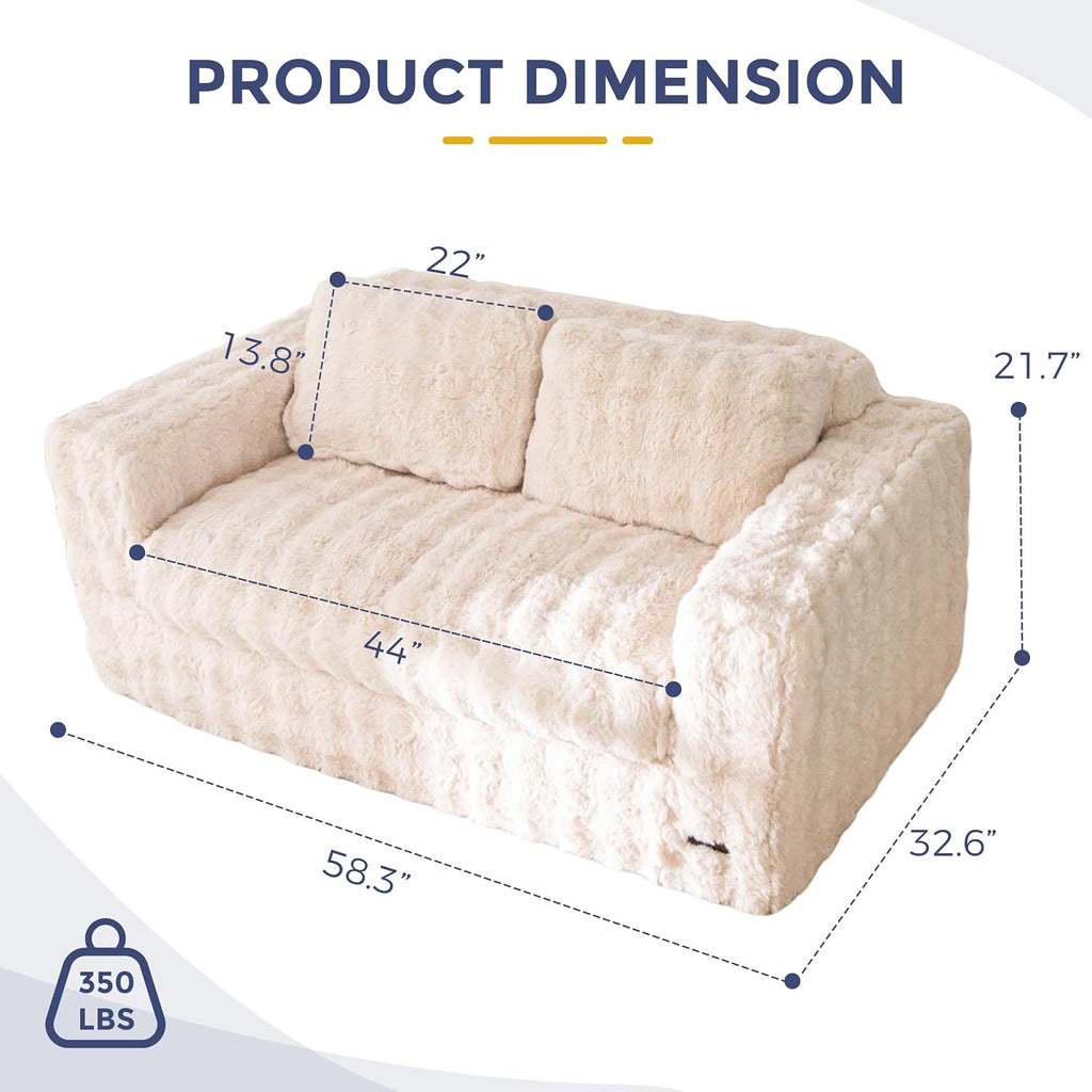 MAXYOYO Loveseat Sofa for Living Room, Small Sofa Couch Tufted Boneless Couch, Comfy Bean Bag Chair for Small Space Bedroom Apartment, No Assembly Needed, Beige
