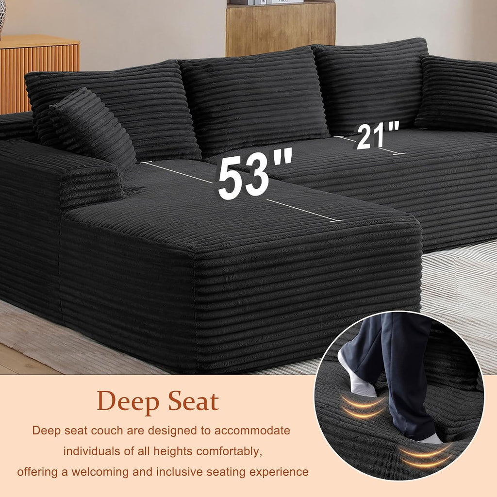 95' Boneless Couches for Living Room, L Shaped Comfy Cloud Modular Sectional Memory Foam Deep Seat Boneless Couch, No Assembly Required Boneless Sofa for Living Room with Left Facing Chaise, Black