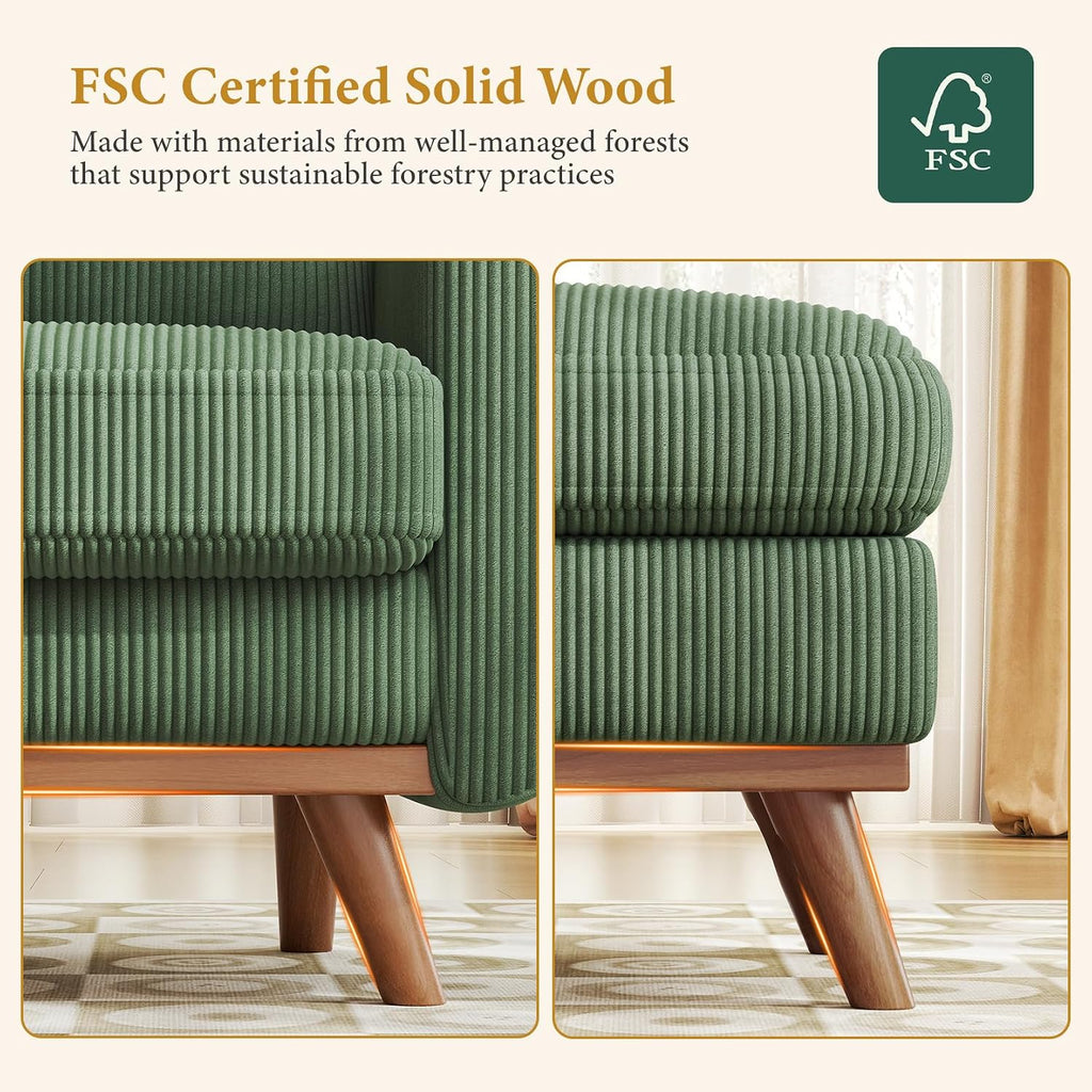Vesgantti 38.5' Accent Chair with Movable Ottoman, Comfy Corduroy Armchair with Spring Cushion, Reading Chair with Ottoman, Modern Single Sofa for Living Room, Bedroom and Apartment, Green