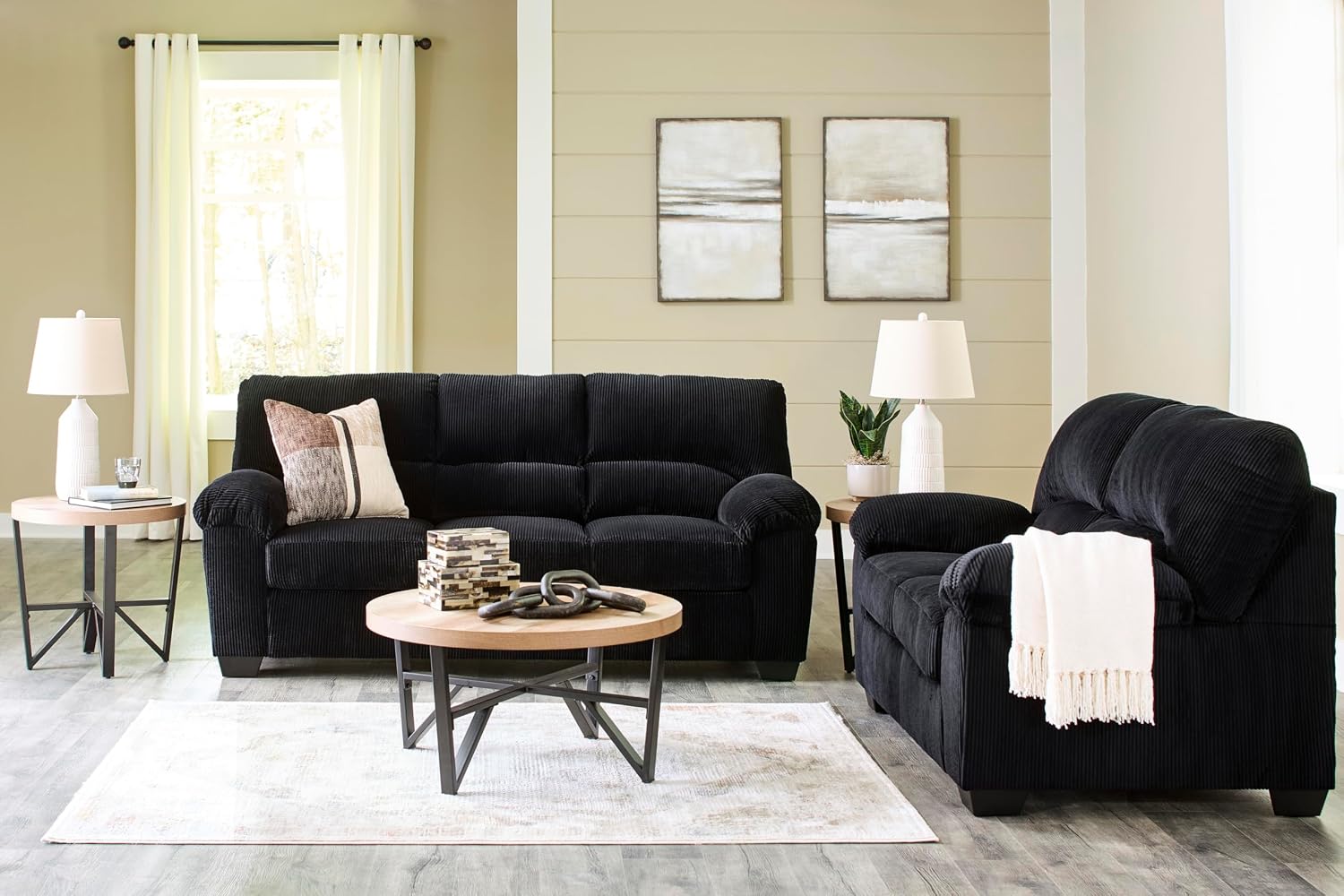 Signature Design by Ashley SimpleJoy Modern Loveseat for Living Room, Black