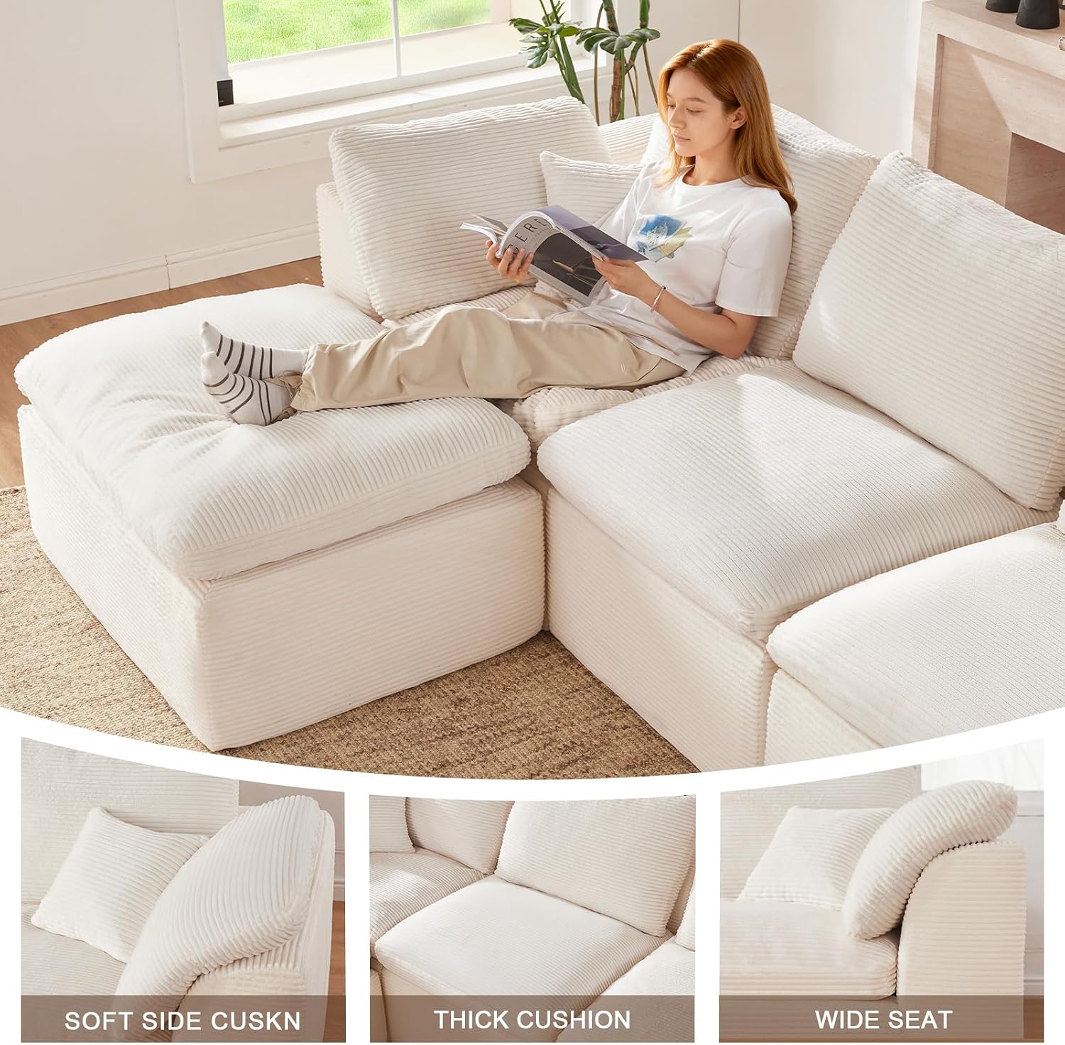 143' Cloud Sectional Couch, Boneless couches for Living Room, U Shaped Couch with Convertible Ottoman, Modular Sectional Sofa with Deep Seat, Comfy Soft Cushions, No Assembly, Beige