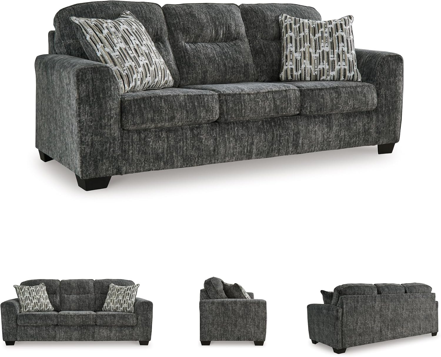 Signature Design by Ashley Lonoke Modern Sofa with 2 Accent Pillows, Gray