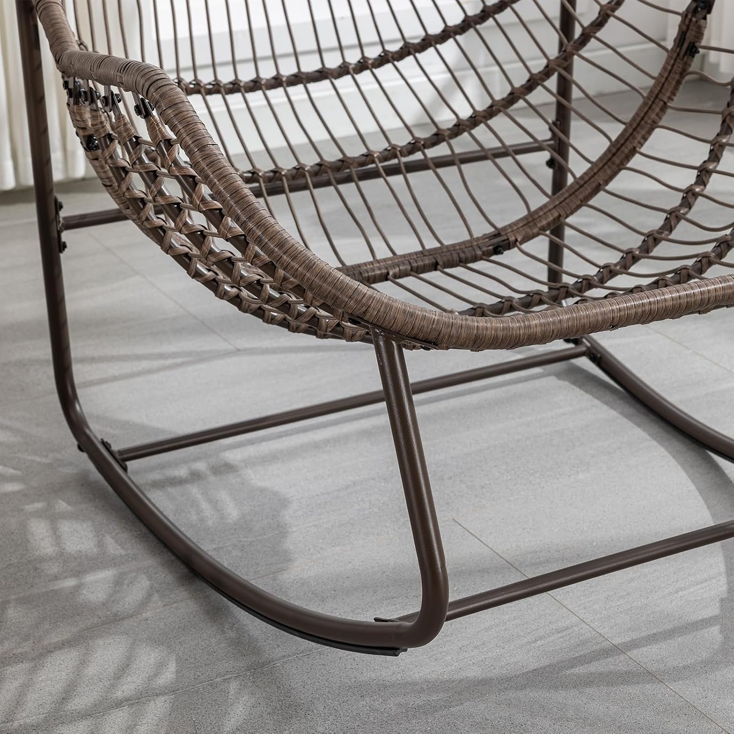 JEEOHEY Papasan Rocking Chairs Outdoor Indoor, Oversized Rattan Rocker Patio Chair with Padded Cushion, Comfy Modern Indoor Egg Chair for Living Room, Bedroom, Porch, Garden, Balcony(Velvet, Orange)