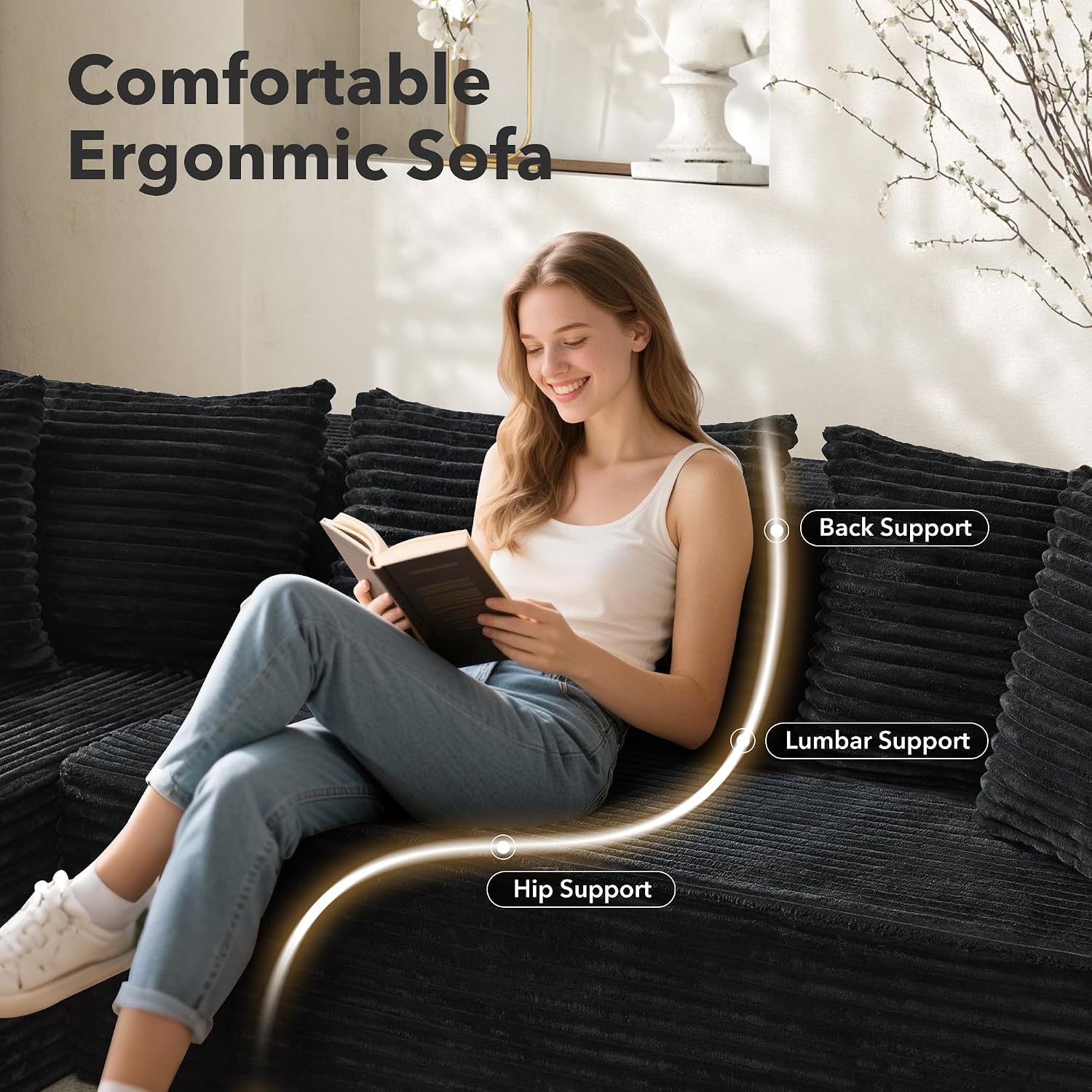Modular Sectional Sofa Cloud Sectional Couch, 106' Comfy L Shaped Couches for Living Room,Oversized Sofa Sleeper with Deep Seat, No Assembly Required