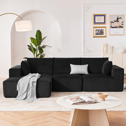 108' Modular Sectional Sofa, Cloud Sectional Couch with Deep Seat, Upholstered Boneless Couches for Living Room Bedroom, Modern Modular L-Shape Sofa Couch with Chaise (Left Facing Chaise, Black)