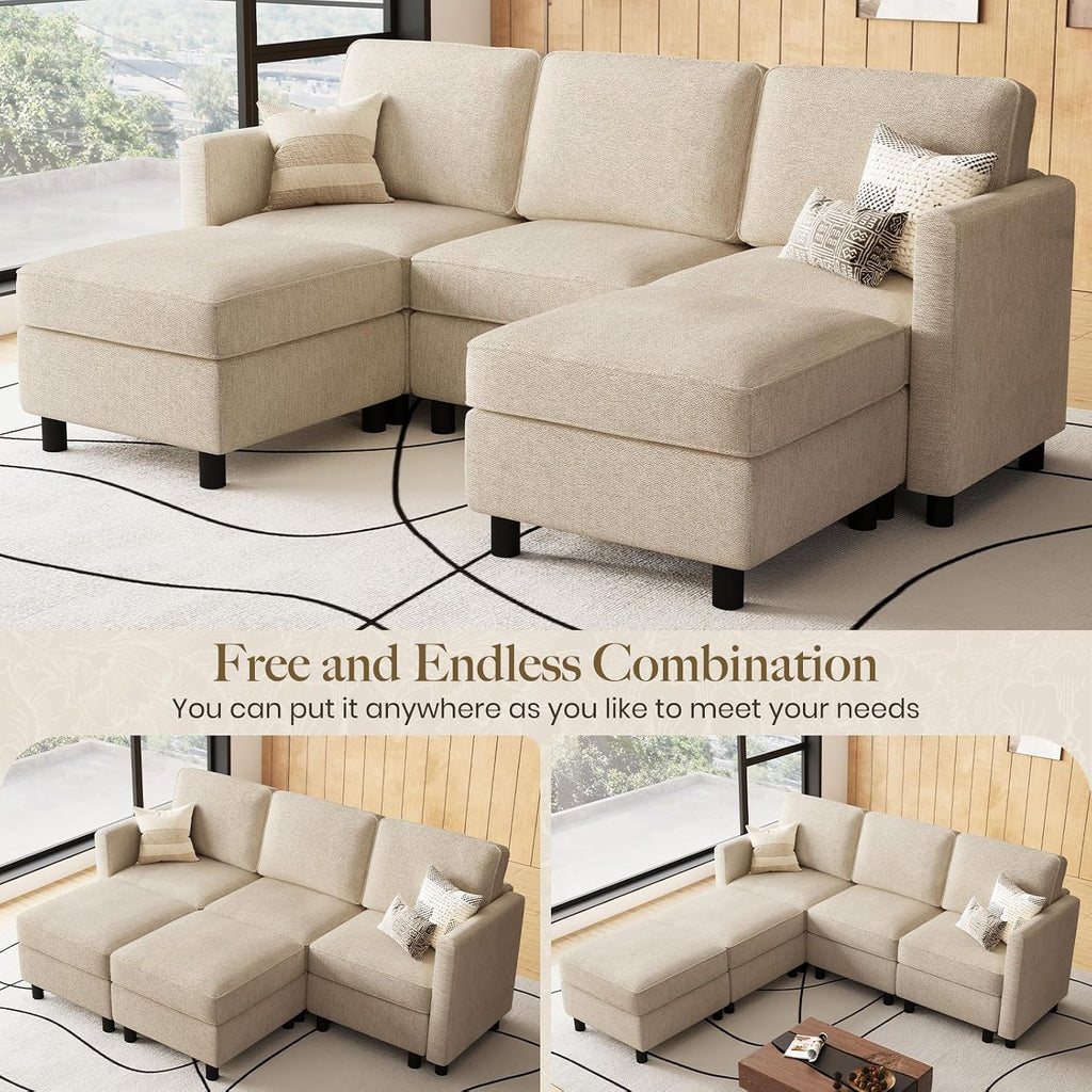 Belffin 84.3' 5 Seats U Shaped Couch Modular Sectional Sofa Washable Sectional Couches for Living Room Comfy Couches with Storage Seat Couch Sofas with Chaise,Beige