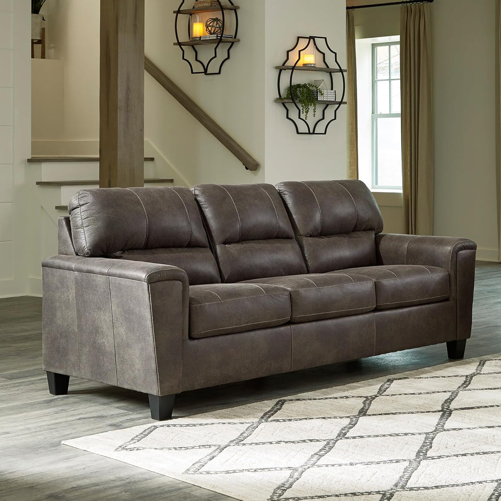 Signature Design by Ashley Navi Faux Leather Modern Sofa, Gray