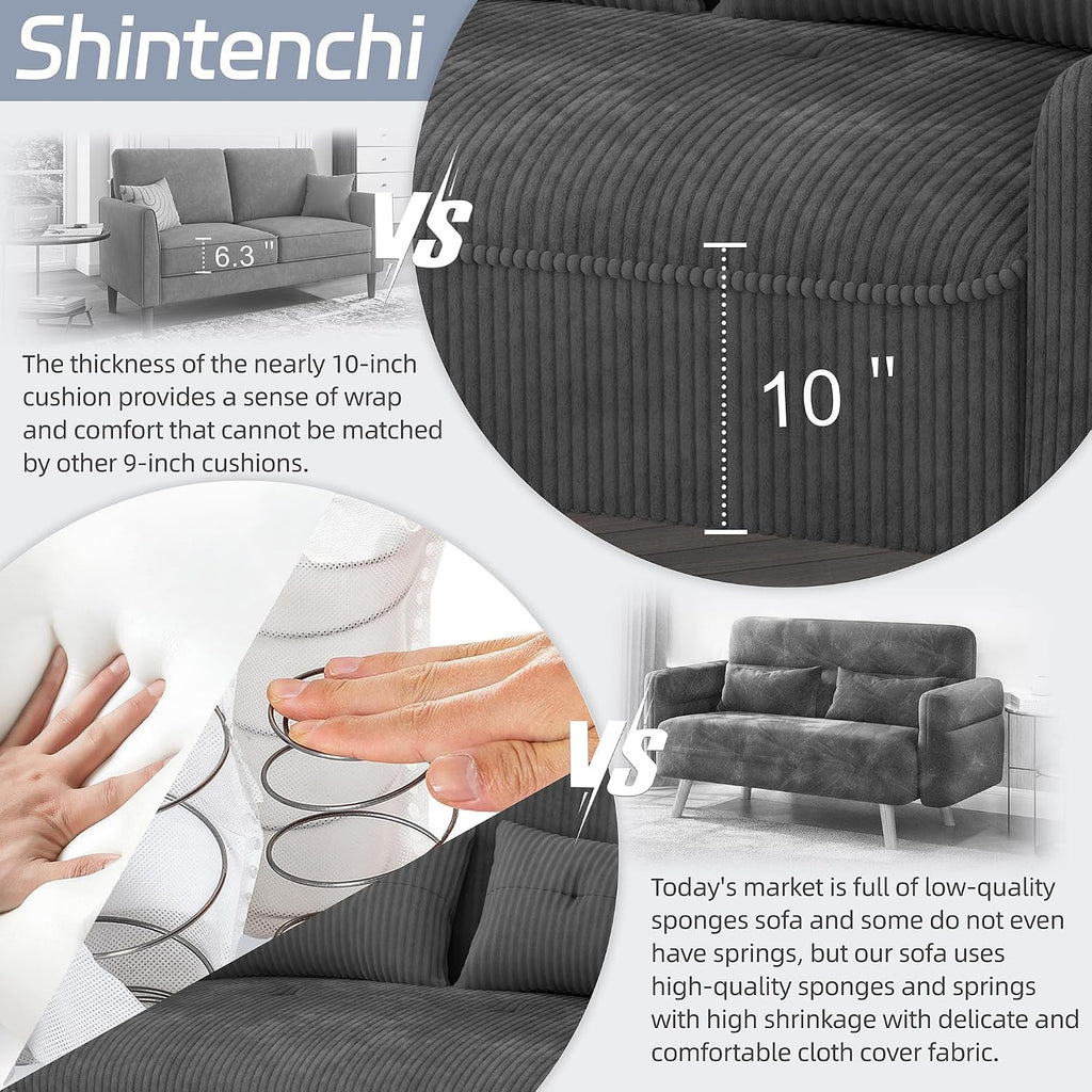 Shintenchi 48'' Loveseat Sofa, Mid-Century Modern Upholstered Couch Deep Seat with 2 Pillows, 10' Thick Cushion with Spring, Solid Wood Frame Small Couch for Living Room, Dorms & Office, Dark Grey