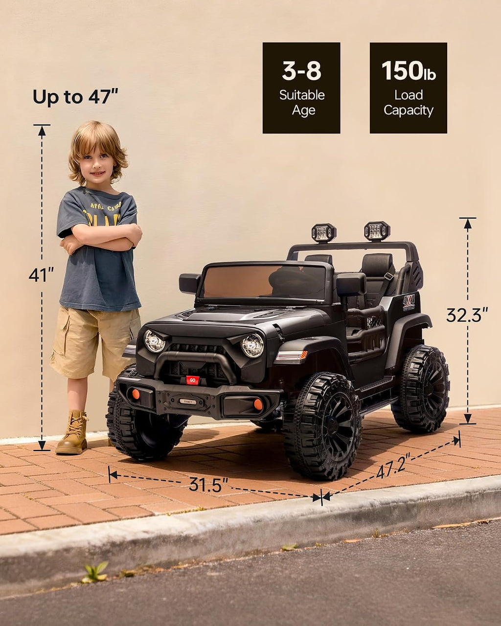 Outfunny 2 Seater Ride on Car Toy, 24V 4WD Electric Car for Kids 4-8 with Remote Control, 4x200W Motors, Capacity 150 lb - Black