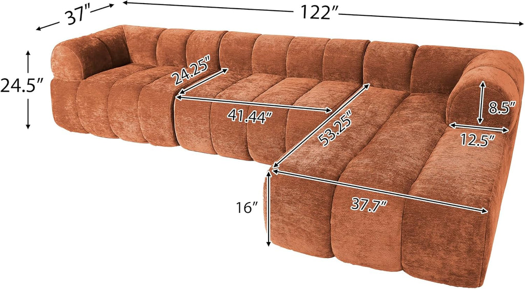 Christopher Knight Home Mania 122' Modular L-Shape Sofa Couch with Chaise Lounge, Modern Sectional Sofa Set for Living Room, Boucle Fabric Upholstered Cloud Couch with Deep Seat, Orange