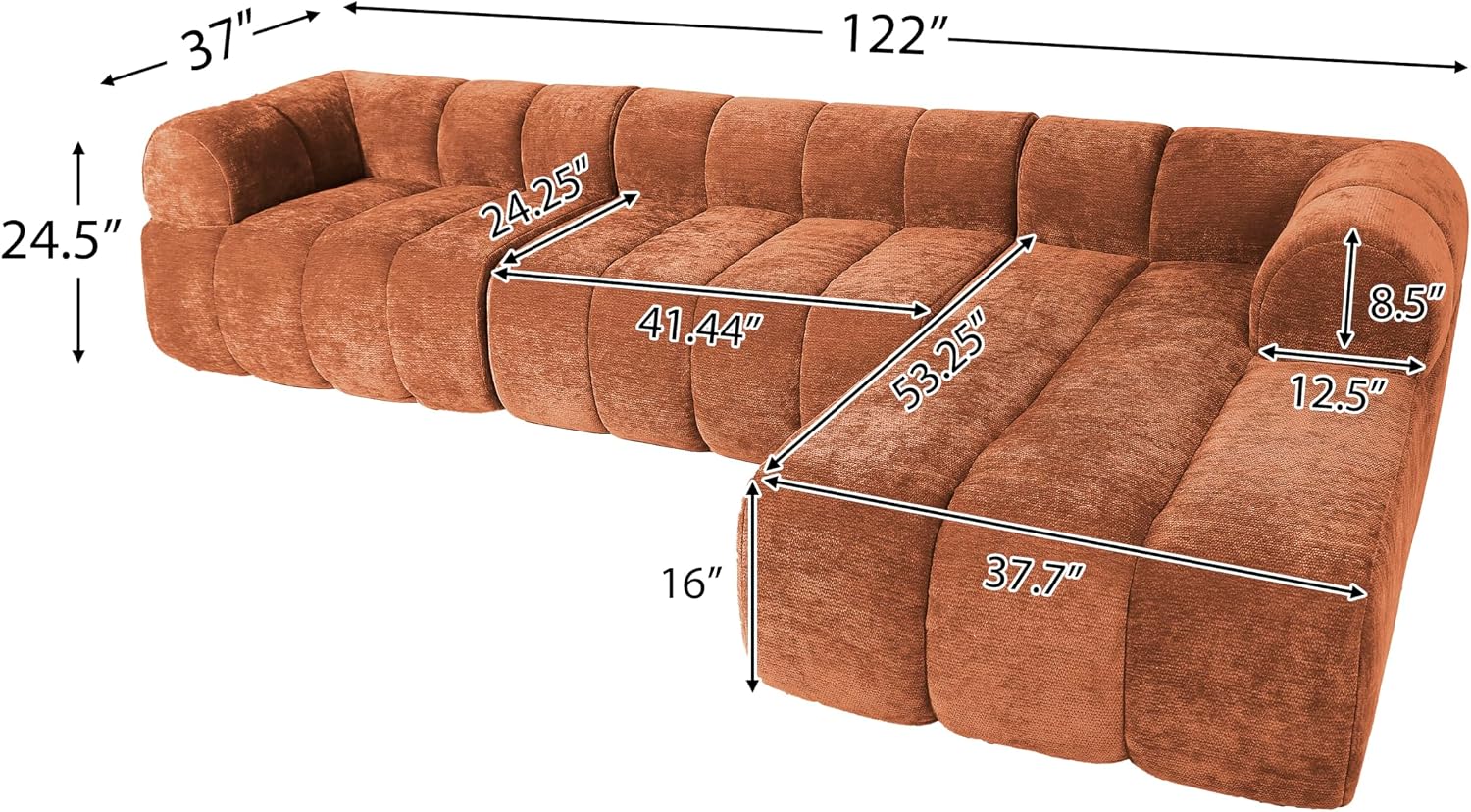 Christopher Knight Home Mania 122' Modular L-Shape Sofa Couch with Chaise Lounge, Modern Sectional Sofa Set for Living Room, Boucle Fabric Upholstered Cloud Couch with Deep Seat, Orange