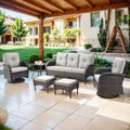 Belord 6 Piece Patio Conversation Sets - Wicker Patio Furniture Sets with Outdoor Swivel Rocker Chairs Outdoor Couch Perfect for Deck Patio Backyard, Brown Wicker Beige Cushion