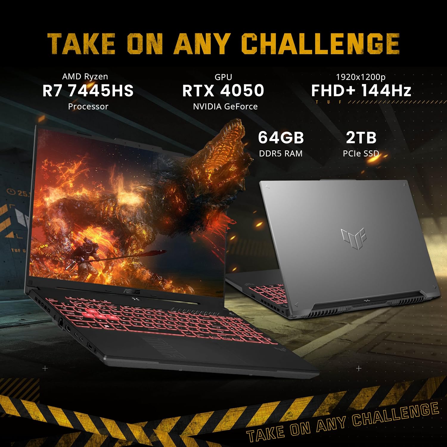 ASUS TUF A16 16' WUXGA 144Hz Gaming Laptop, AMD Ryzen 7 7445HS, NVIDIA GeForce RTX 4050, 64GB DDR5, 3TB Storage(2TB SSD+1TB Docking Station Set), RGB Backlit Keyboard, Copilot, Win11 Pro, Gray