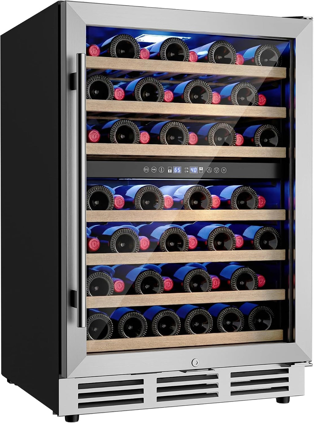 Icyglee 24 inch Wine Fridge Cooler, 54 Bottle Dual Zone Wine Fridge, 40-65°F Built in&Freestanding Under Counter Wine Refrigerator with glass door, Wine Cooler for Home Office, Safety Lock