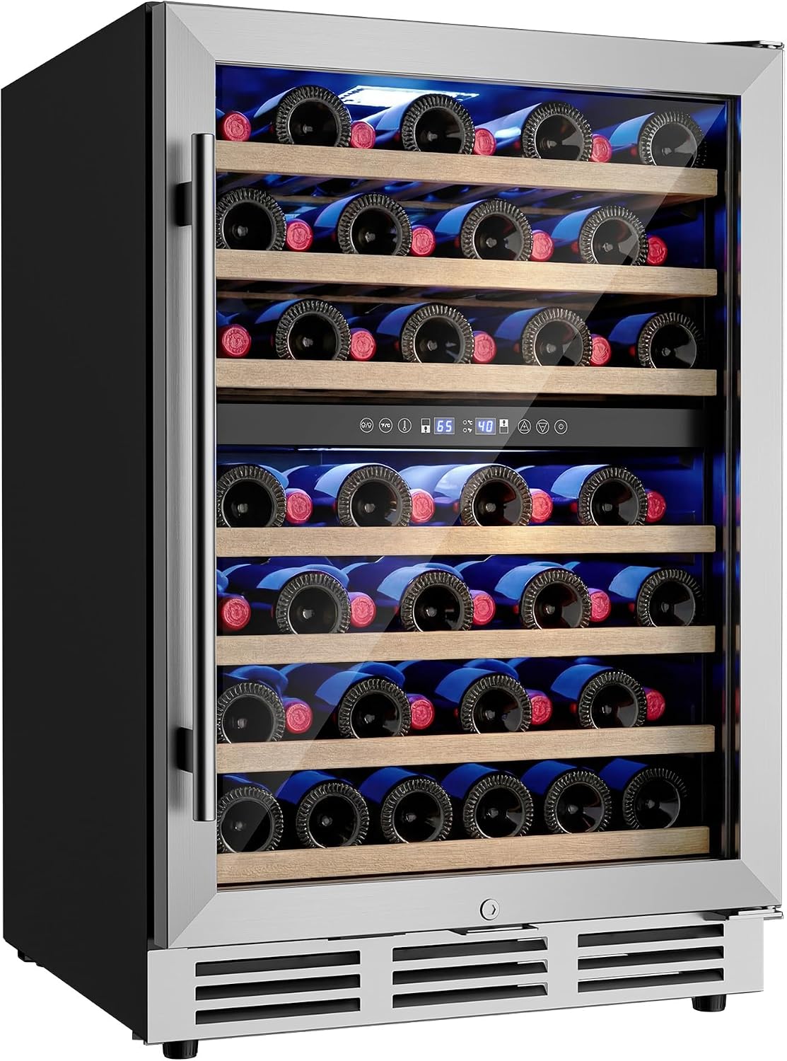 Icyglee 24 inch Wine Fridge Cooler, 54 Bottle Dual Zone Wine Fridge, 40-65°F Built in&Freestanding Under Counter Wine Refrigerator with glass door, Wine Cooler for Home Office, Safety Lock