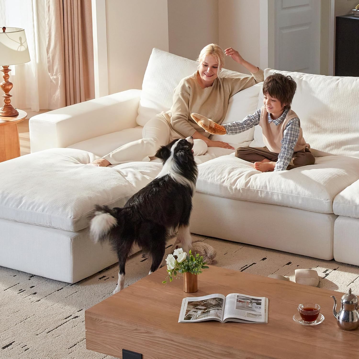 Cloud Couch Sectional 113.2'' Oversized Modular Deep Seat Sofa L Shaped Comfy White Cloud Couch with Washable Cover for Living Room 3 Seater with 1 Ottoman