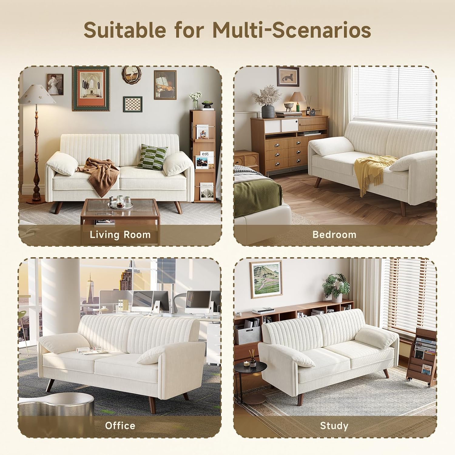 ONBRILL 64.5' Loveseat Sofa, Chenille Loveseat Couch for Living Room, 23.2' Deep Seat Love Seat with Padded Arms, Comfy Modern Small Couches for Bedroom, Small Spaces, Dorms, Office, Beige