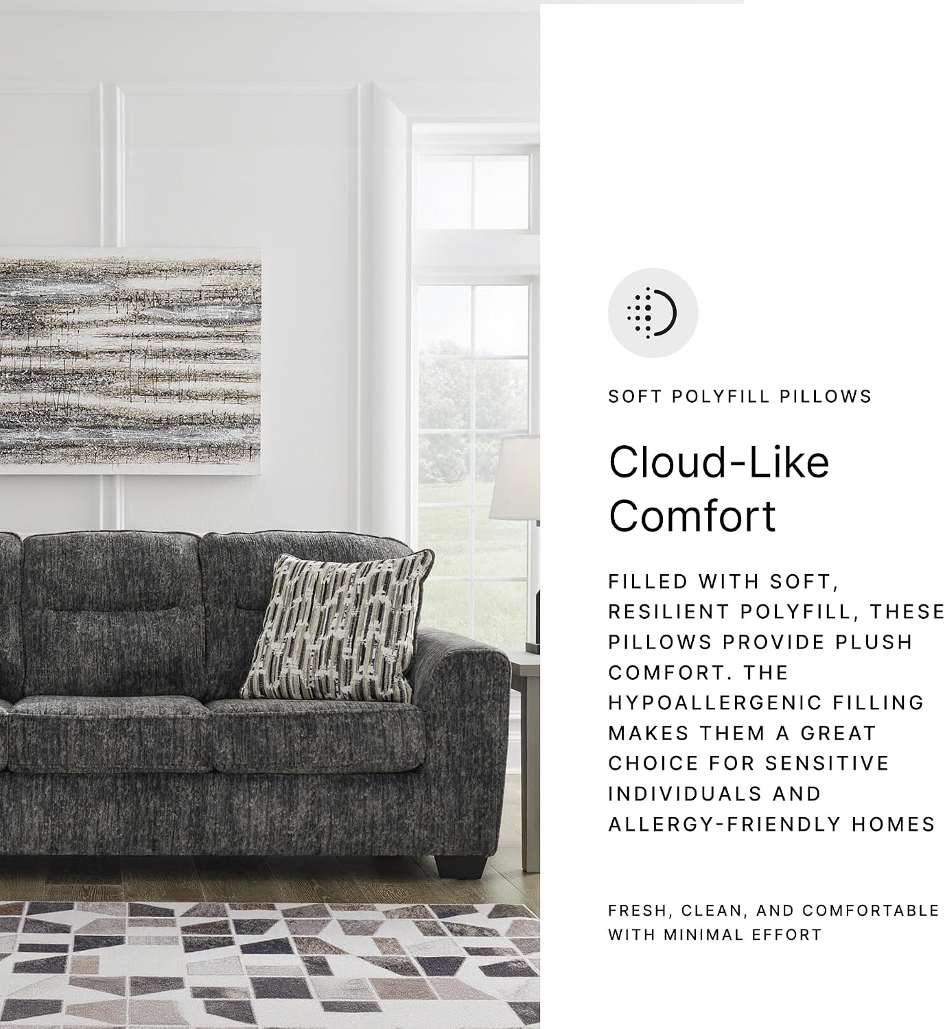 Signature Design by Ashley Lonoke Modern Sofa with 2 Accent Pillows, Gray