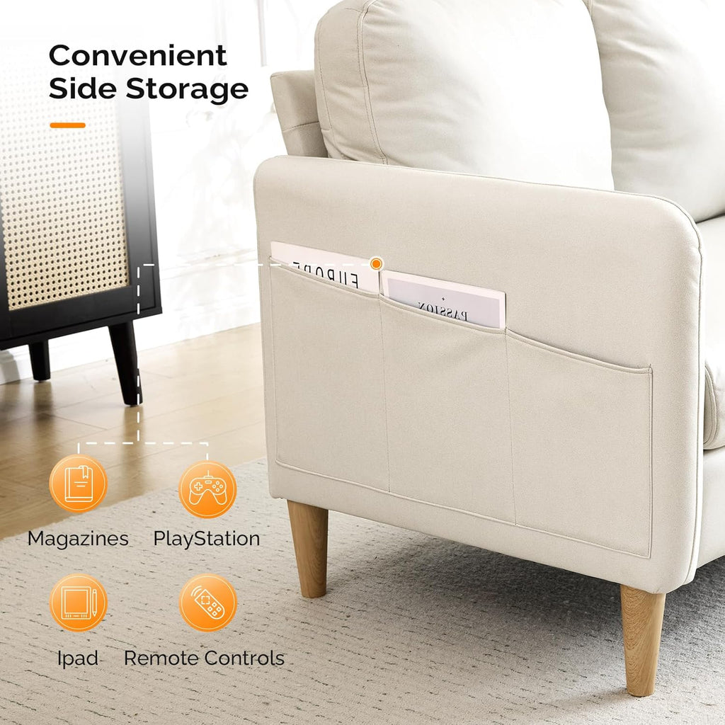 VINGLI 47' Small Couch, Beige Loveseat Mini Couch Mid Century Modern Decor Love Seat for Small Spaces Living Room, Bedroom, Play Room