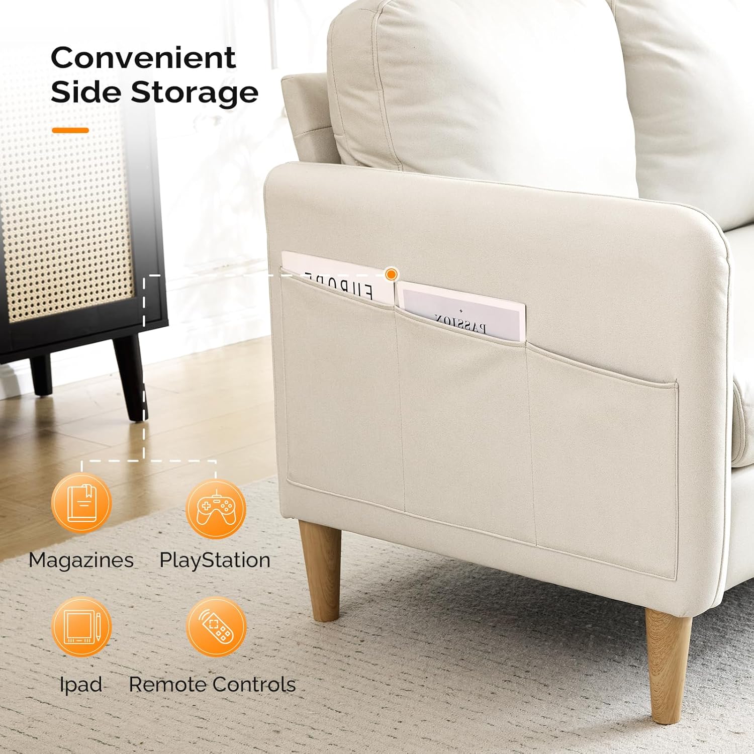 VINGLI 47' Small Couch, Beige Loveseat Mini Couch Mid Century Modern Decor Love Seat for Small Spaces Living Room, Bedroom, Play Room