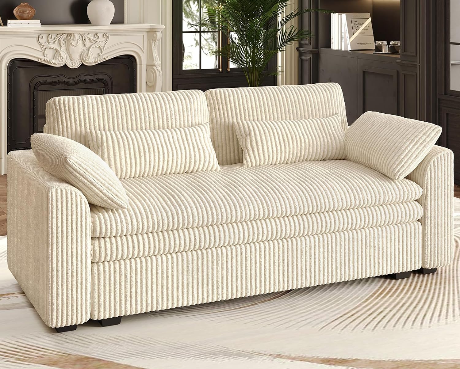 Belffin Large Modular Sectional Sofa with Deep Chaise Modular Sectional Loveseat Sofa with 9' Soft Dual-Layer 2 Seater Sofa Couch Corduroy Beige
