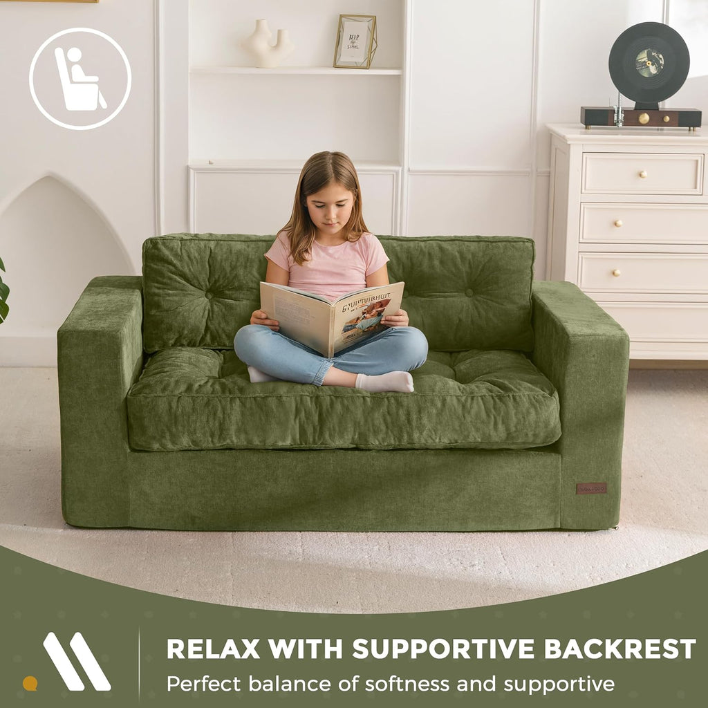 MAXYOYO Boneless Sofa Couch, Loveseat Sofa for Small Space, Tufted 2-Seater Floor Couch Bean Bag Chair for Living Room Bedroom Apartment, Sofa in a Box, No Assembly Needed, Green