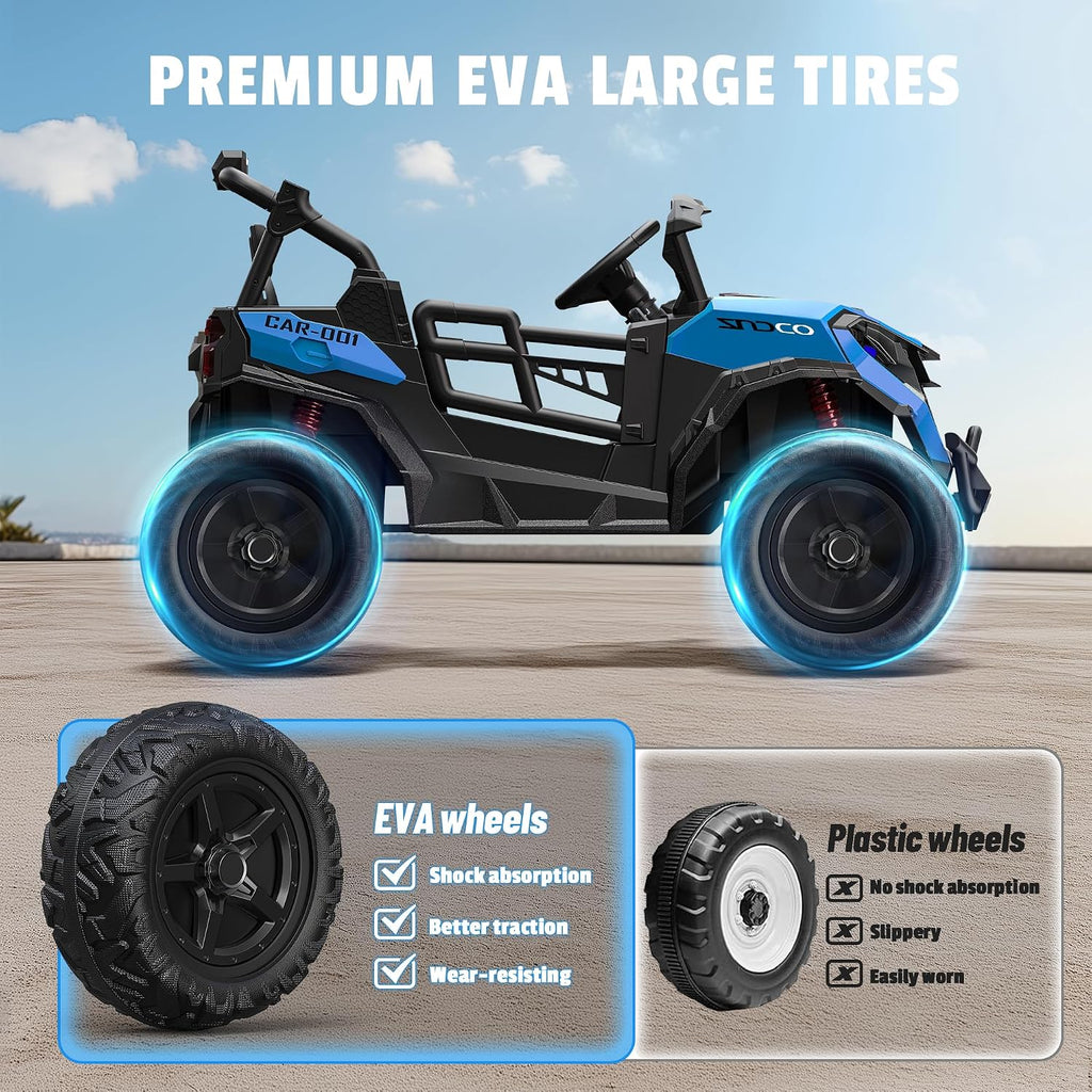 ARBELI 24V 2 Seater Ride on Car Truck 4x200W, EVA Tires, 4WD/2WD, Rainbow Lights, Remote Control, Shock Absorbers, Bluetooth, Ride on Toy for Big Kids Ages 3-8, Blue